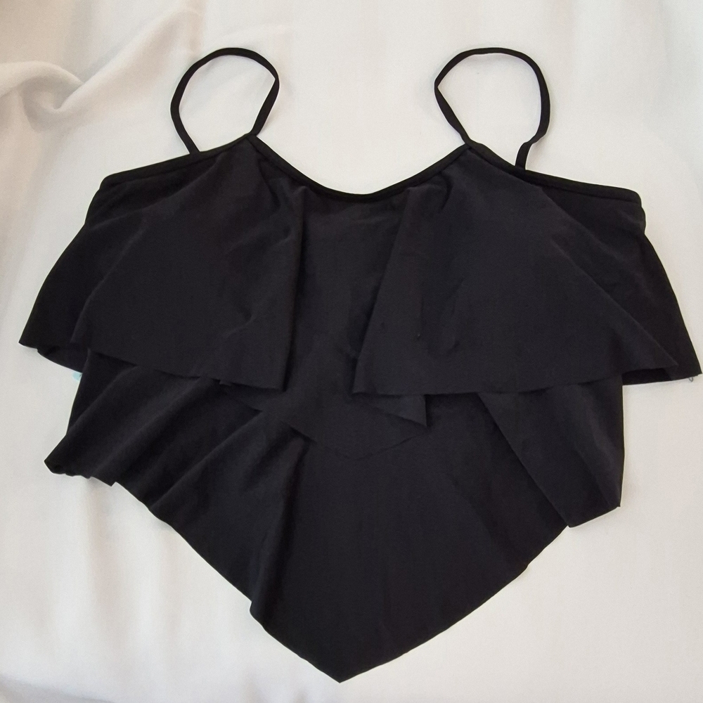 Black Layered Ruffle Bikini Top